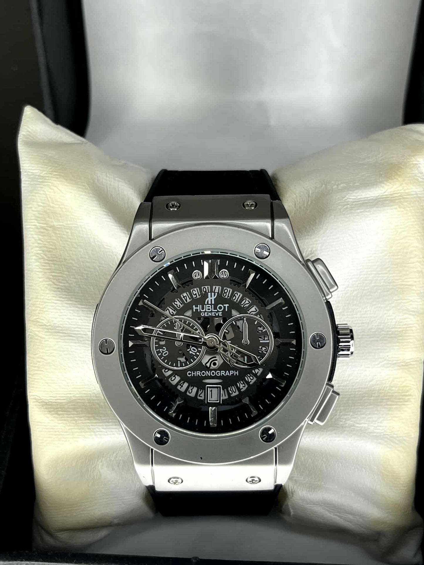 Hublot Geneve Big Bang Chronograph - Stainless Steel & Black Leather Strap