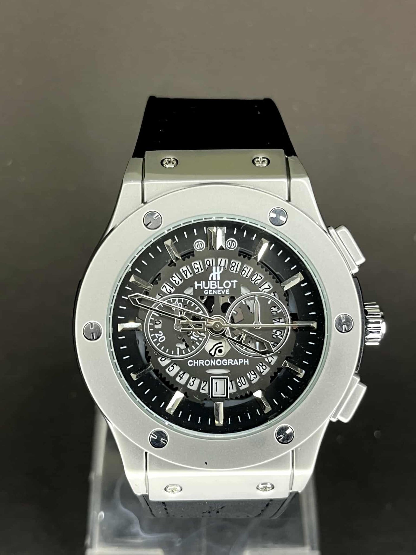 Hublot Geneve Big Bang Chronograph - Stainless Steel & Black Leather Strap