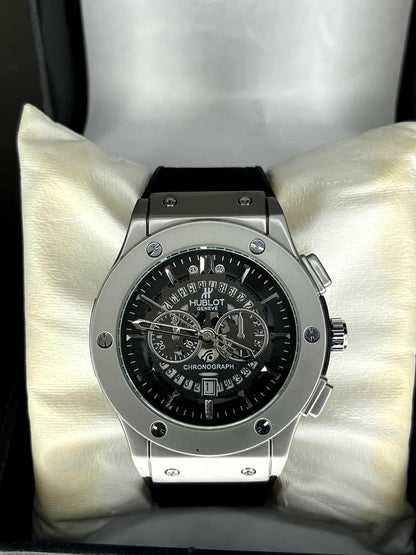 Hublot Geneve Big Bang Chronograph - Stainless Steel & Black Leather Strap