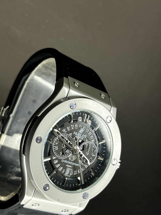 Hublot Geneve Big Bang Chronograph - Stainless Steel & Black Leather Strap