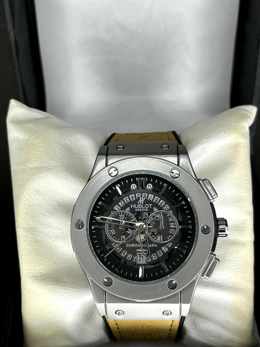Hublot Geneve Big Bang Chronograph - Stainless Steel & Tan Leather Strap